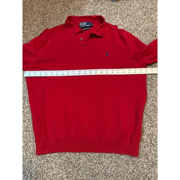Polo Ralph Lauren Sweater Polo Mens Large Red Cotton Long Sleeve Knit - Picture 7 of 7
